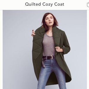 Anthropologie Quilted Cozy Coat in Olive Green